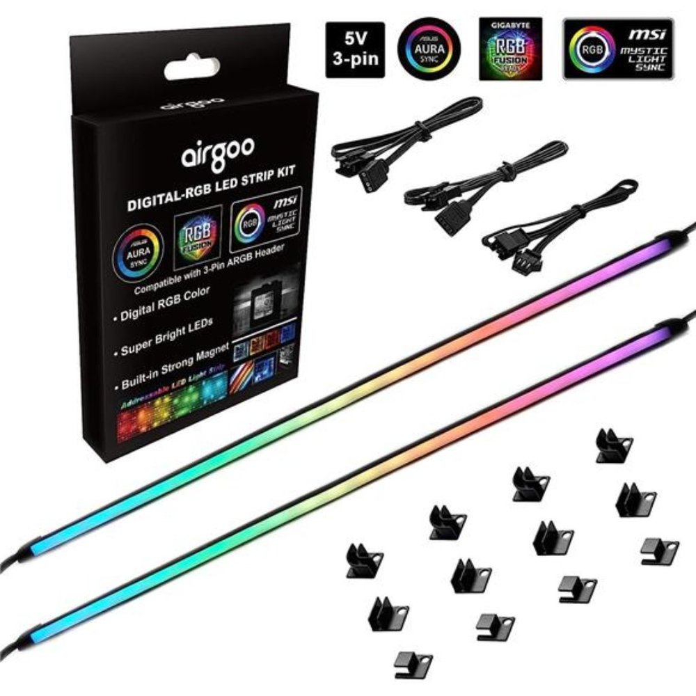 NEONAddressable RGB PC LED Strip,2x15.7inch Diffused Rainbow Magnetic ARGB Strip